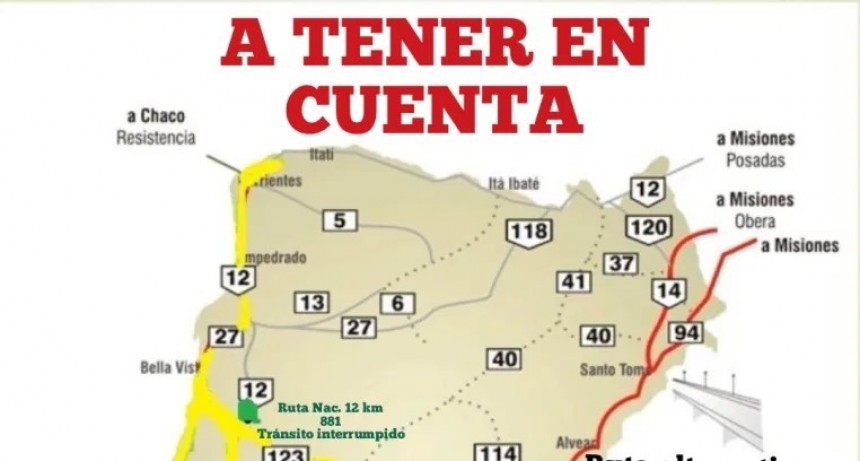 Inundaciones: informan los desvíos por socavamientos en la Ruta 12