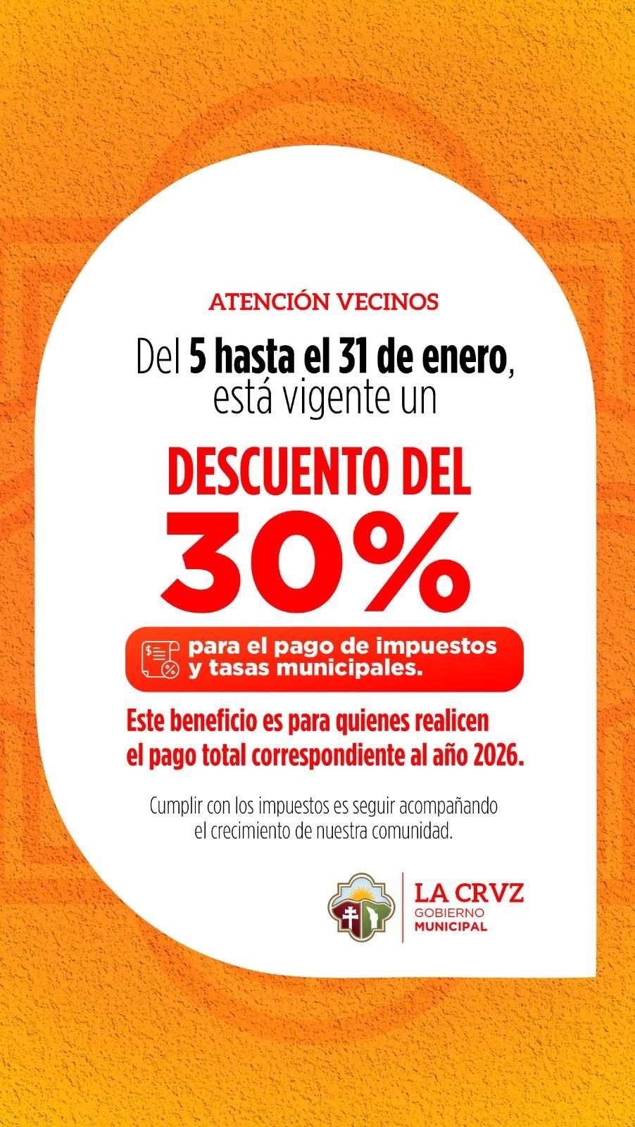 La Cruz: Inicia el beneficio del 30% de descuento para el pago anual de impuestos municipales