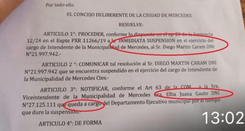 Suspenden a Intendente correntino tras ser condenado por la Justicia