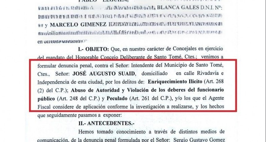 Denuncia penal contra un Intendente correntino