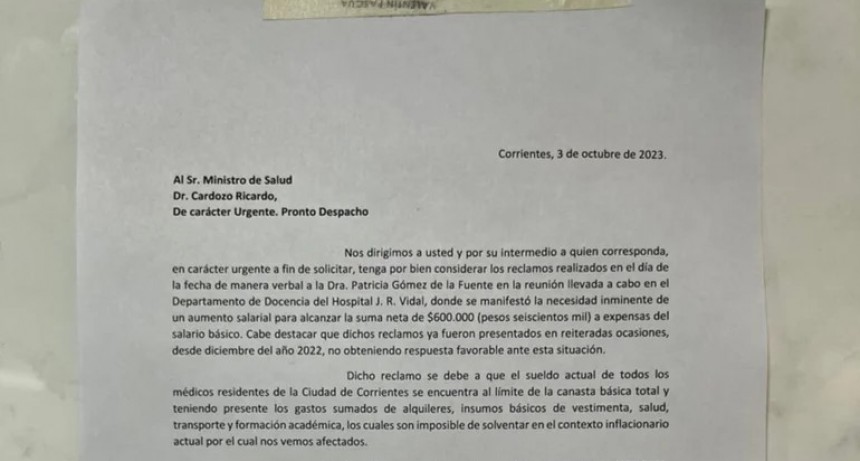 Paro de médicos residentes por reclamo salarial: se reunirán con el ministro